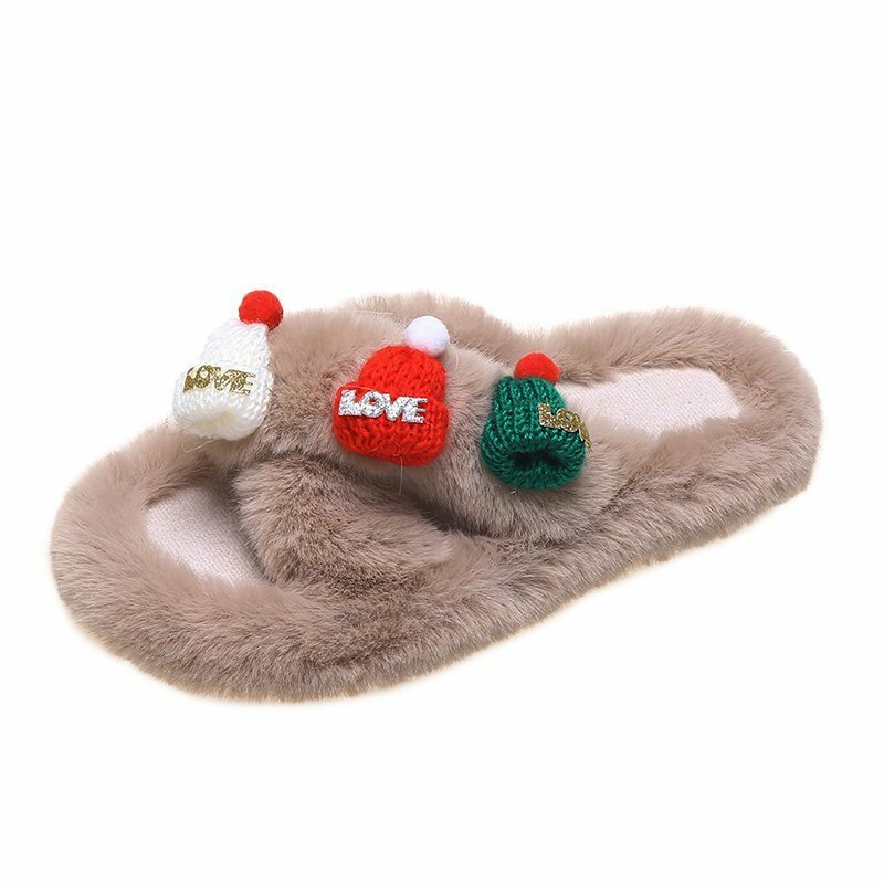 Faux Fur Slides Fuzzy Fluffy Slippers Flat Indoor Outddor Soft Sandals Open Toe