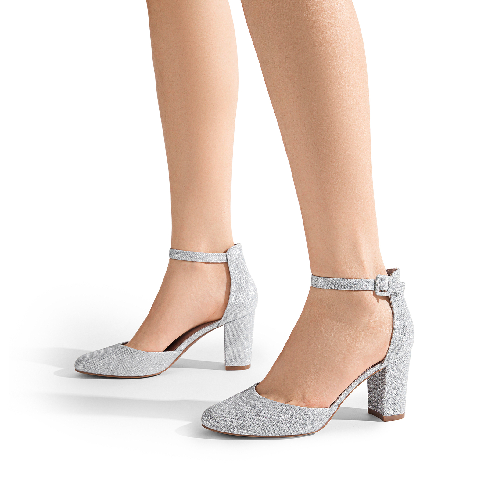 Women’s Dress Pumps 3 inch Chunky Block Heels Ankle Strap Round Toe Dress Pumps