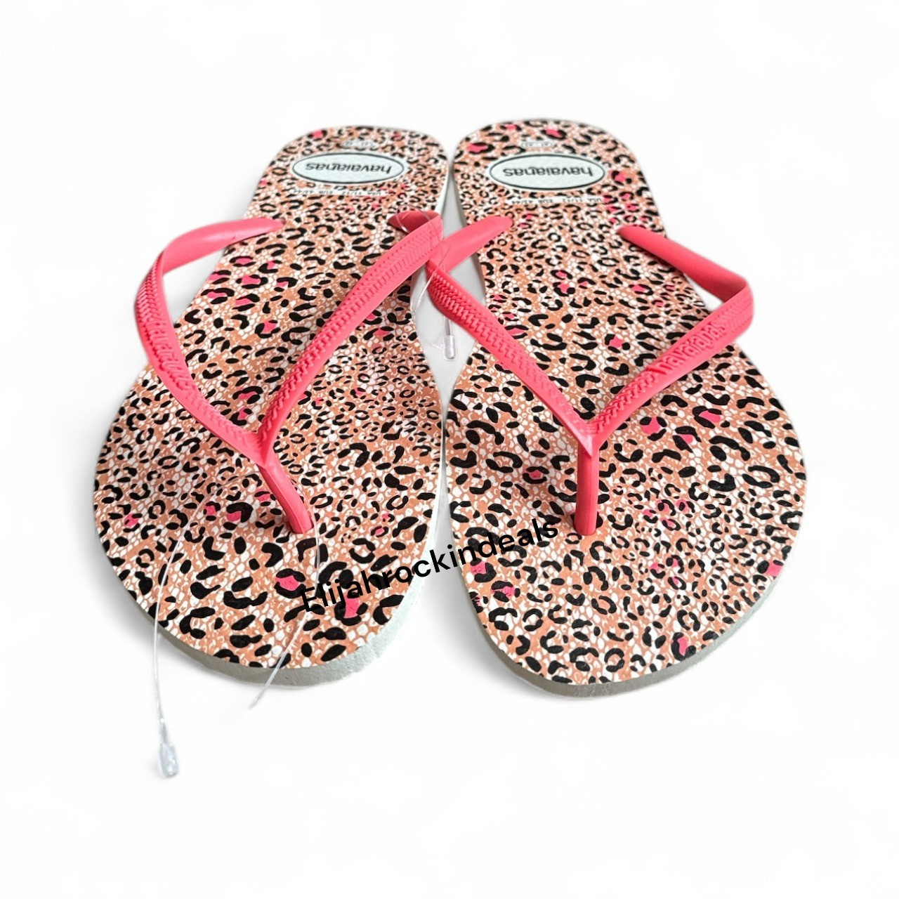 NEW WOMENS HAVAIANAS LEOPARD WHITE CORAL FLIP FLOPS SANDALS US 6, 9/10, 11/12