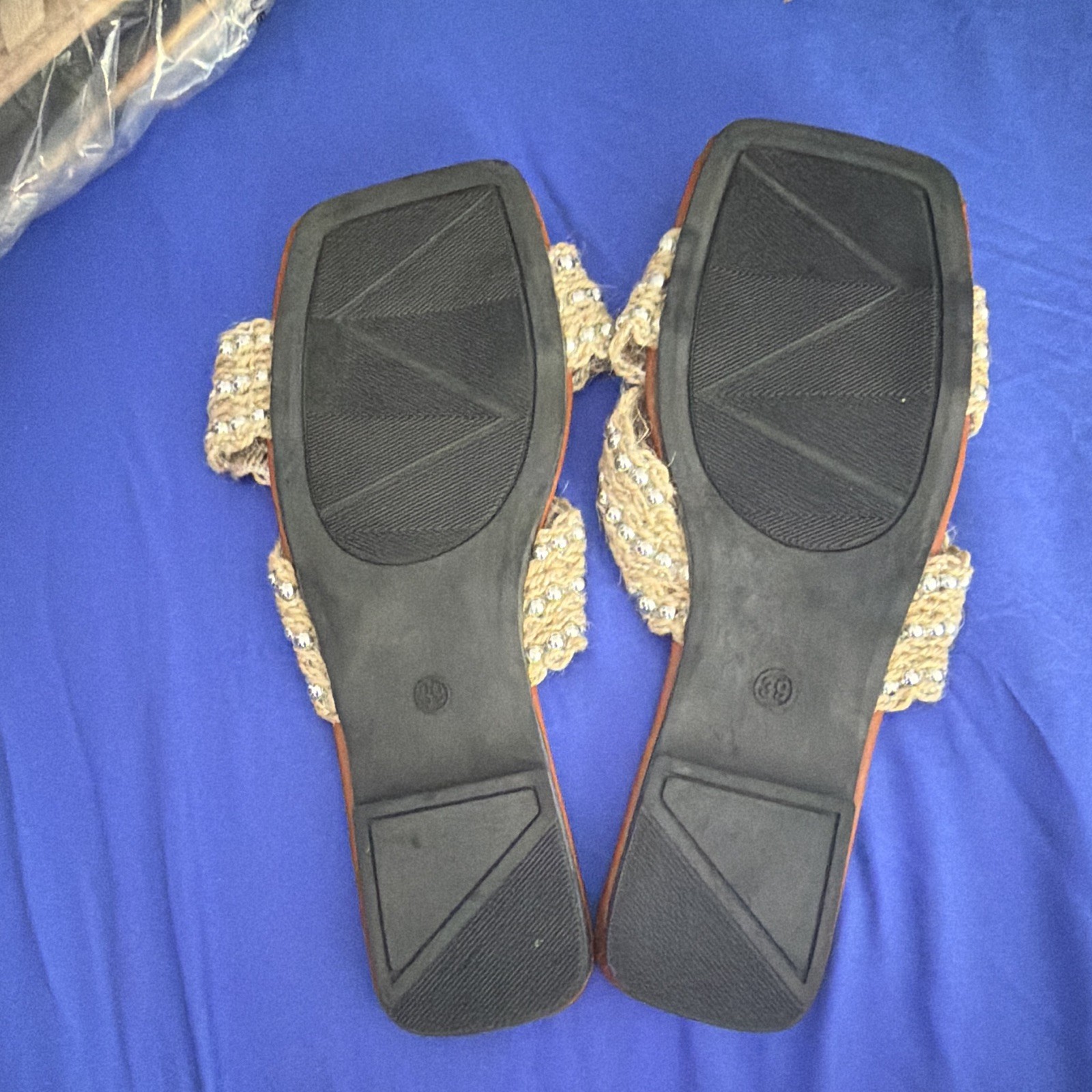 Women’s Tan/Brown Braided Strappy Slide Sandals Slip-On Solid Rubber Outsole 8