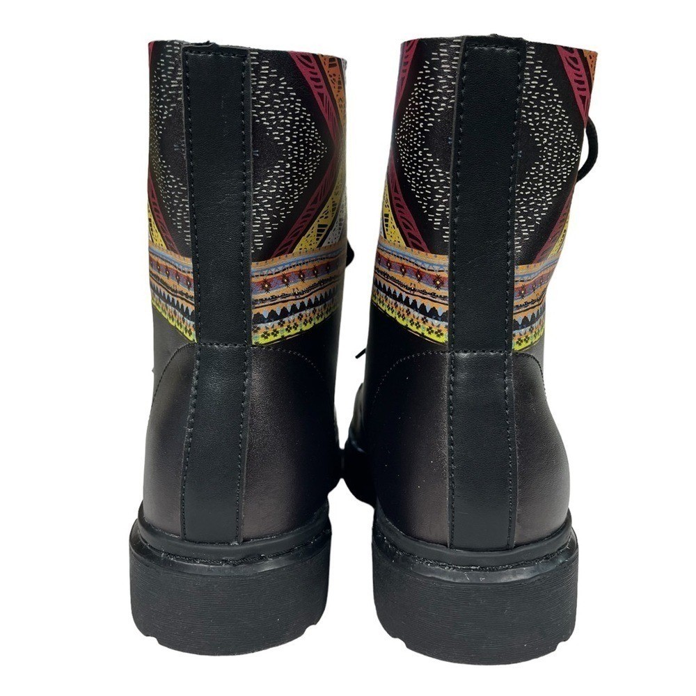 Yes We Vibe Boots Women Size 8.5 Boho Black and Multicolor Combat Lace Up Shoes