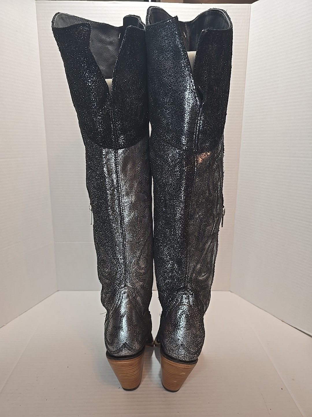 Size 6 Corral Black Silver Metallic Over The Knee Pointed Toe Z5245