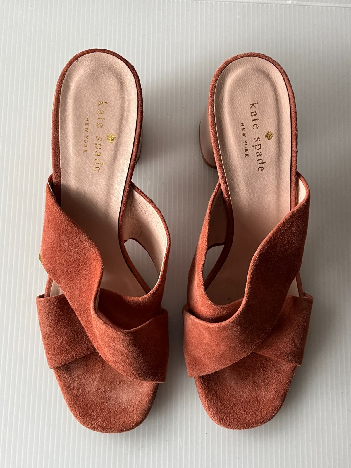 Kate Spade Coral Pink Suede Criss-Cross Strappy Heels, Size 9 (US)