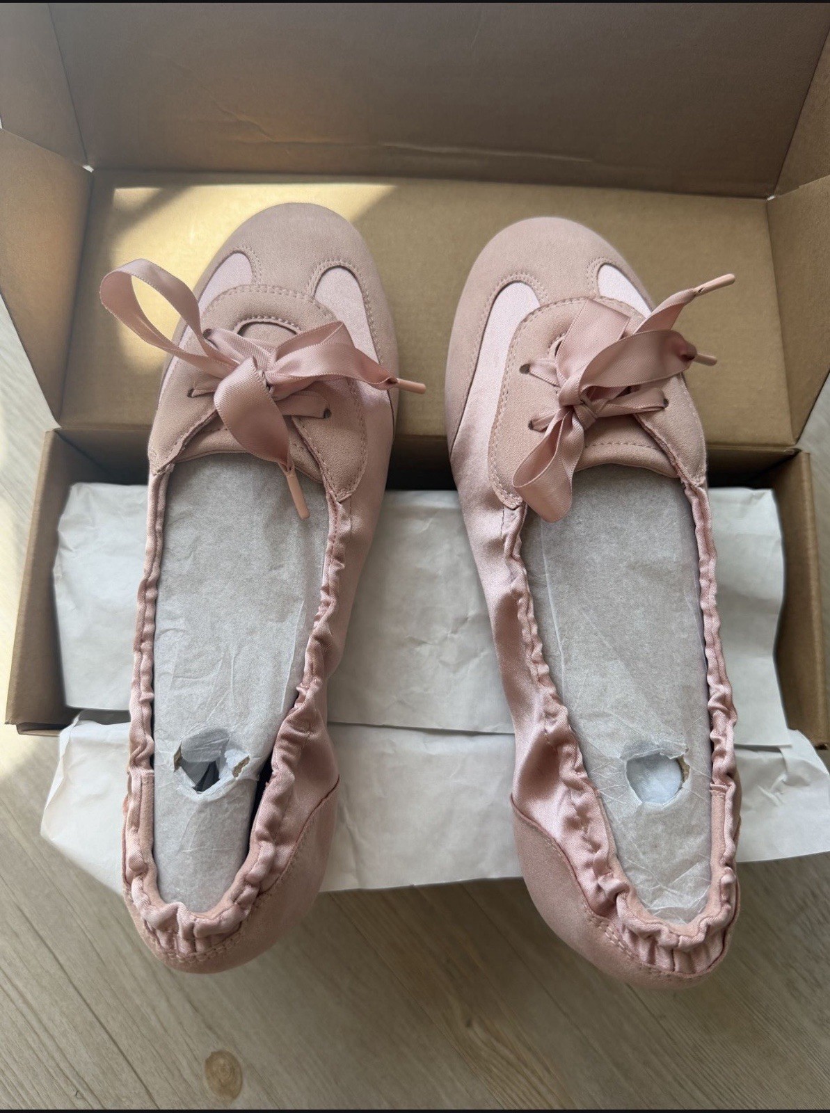 VIVAIA Round-Toe Satin Sneakerina (Yanka) Color Peach Blush Size 38.5 EU NWB