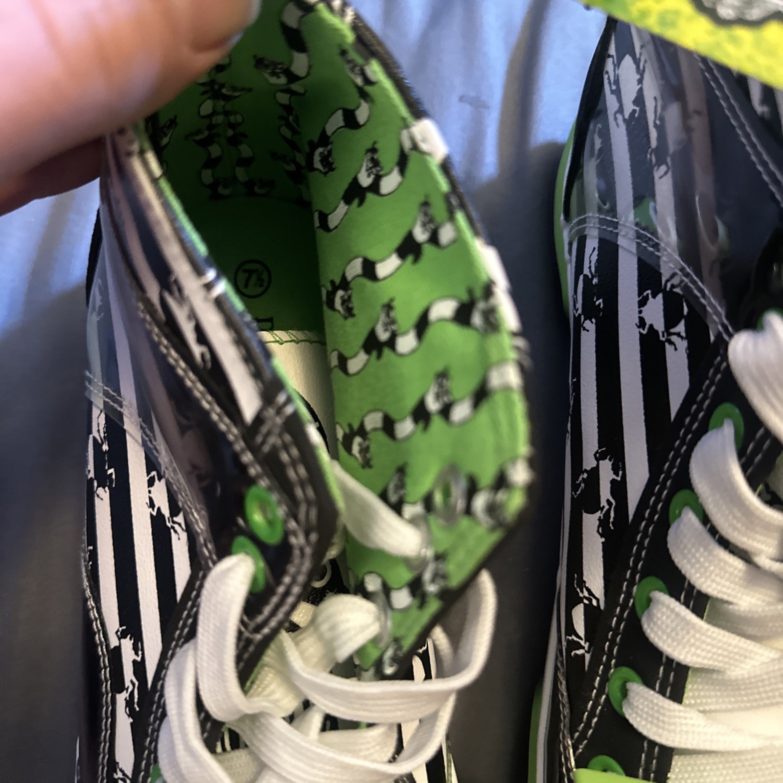 BEETLEJUICE Green Black White Striped High Top Sneaker Shoe Women’s 7.5 NWT