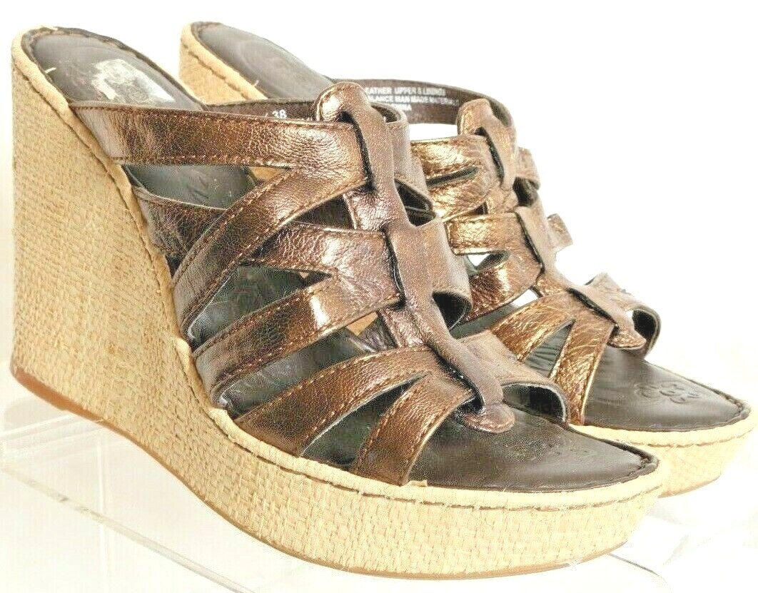 Born W22202 Metallic Brown Espadrilles 4.25″ Wedge shoes sandals Women’s 7