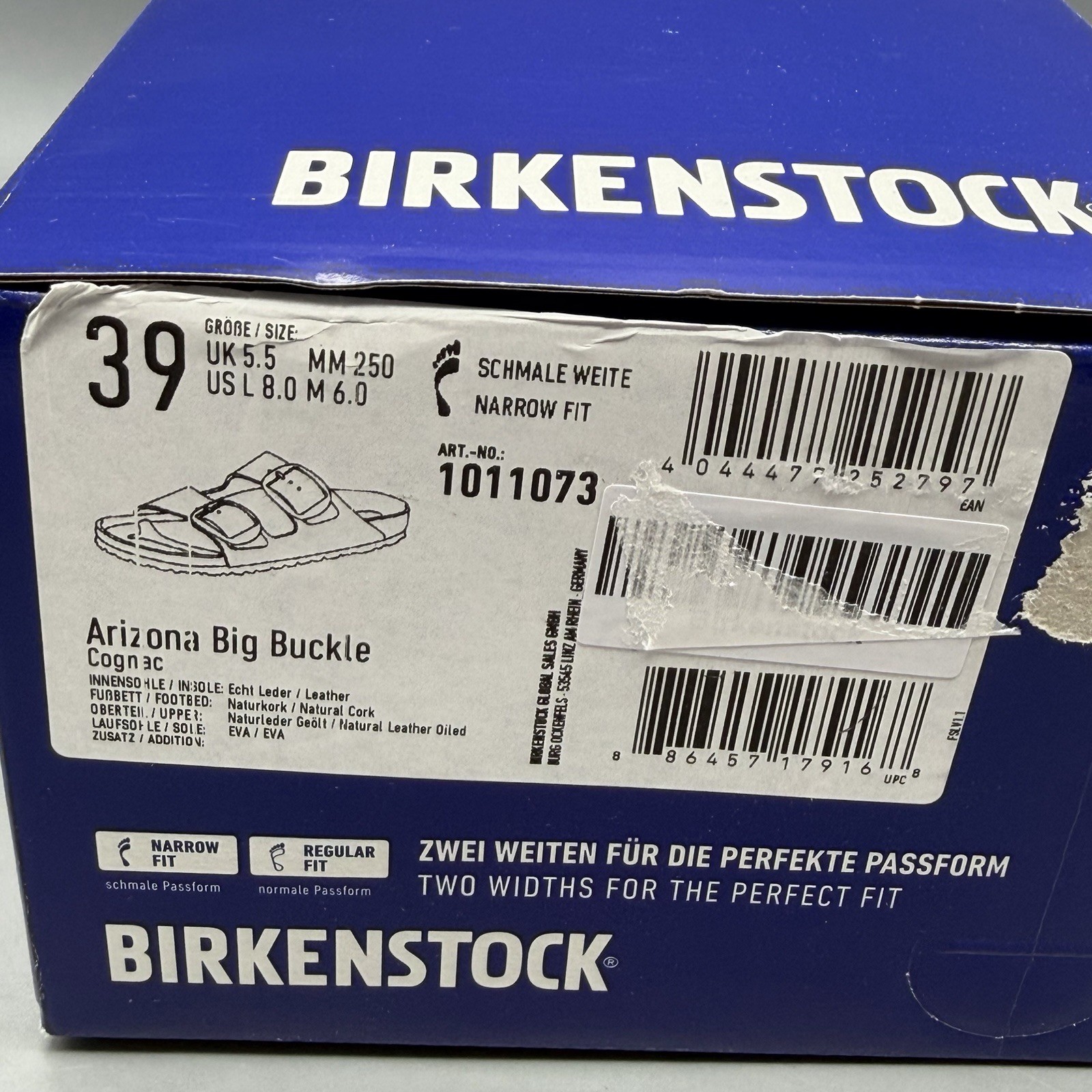 Birkenstock Arizona Big Buckle Women’s EU 39 US 8 Leather Sandal Cognac Narrow