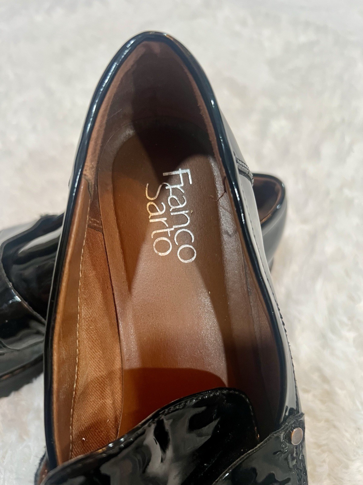 Franco Sarto Women’s Black Patent Leather Slip-On Round Toe Loafer Flats