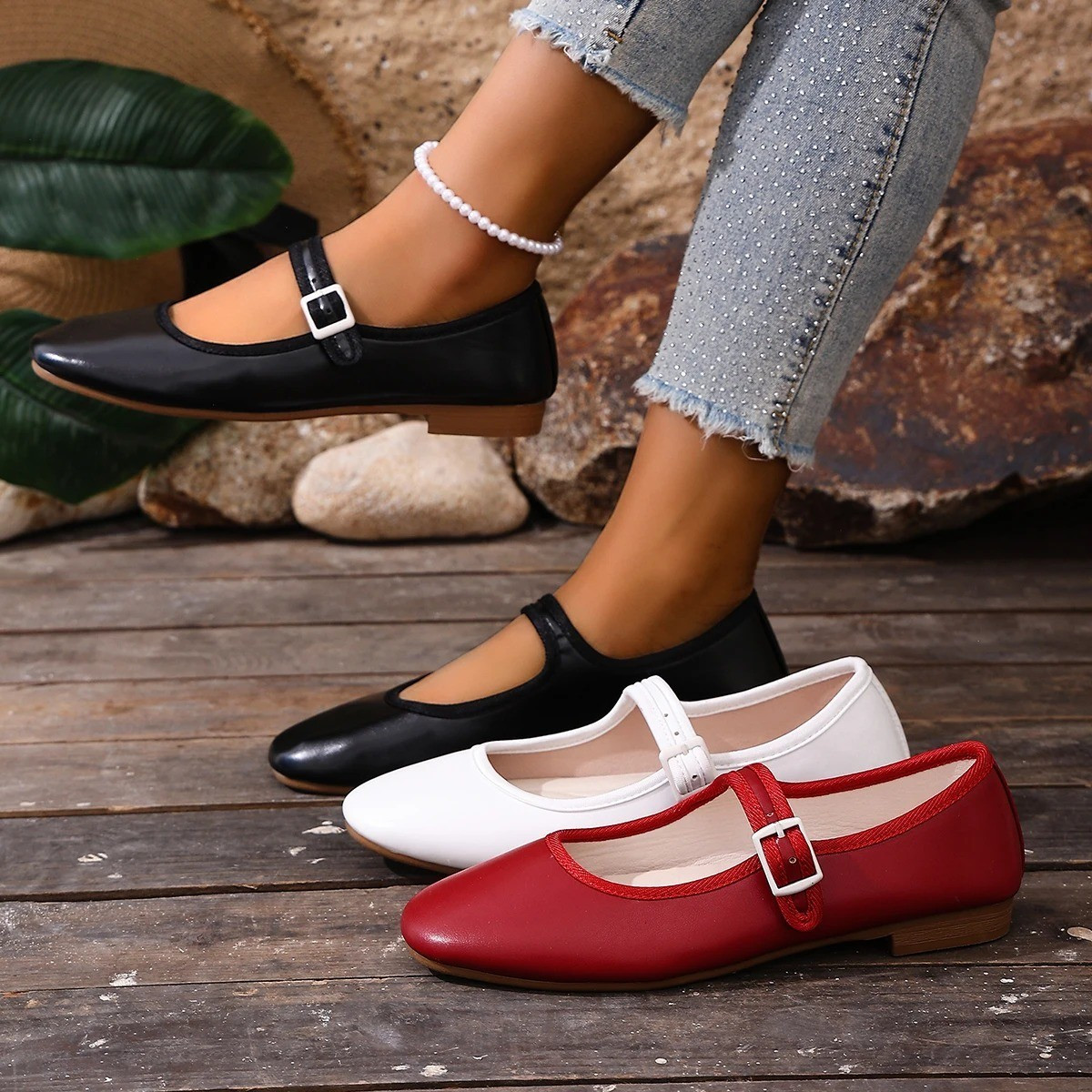 Women’S round Toe Buckle Low Heel Casual Shoes Elegant Fashion Comfortable
