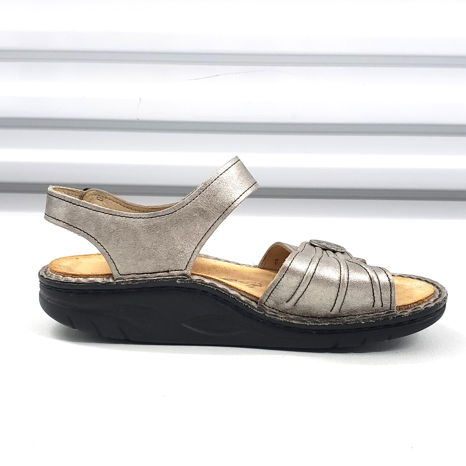 Finn Comfort SAUSALITO EUR 35 US 5 Silver Argento Leather Ankle Strap Sandals