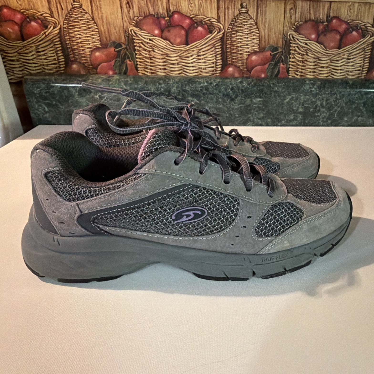 Dr. Scholl’s Women’s Low Top Lace-Up Athletic Sneakers Gray/Purple Logo
