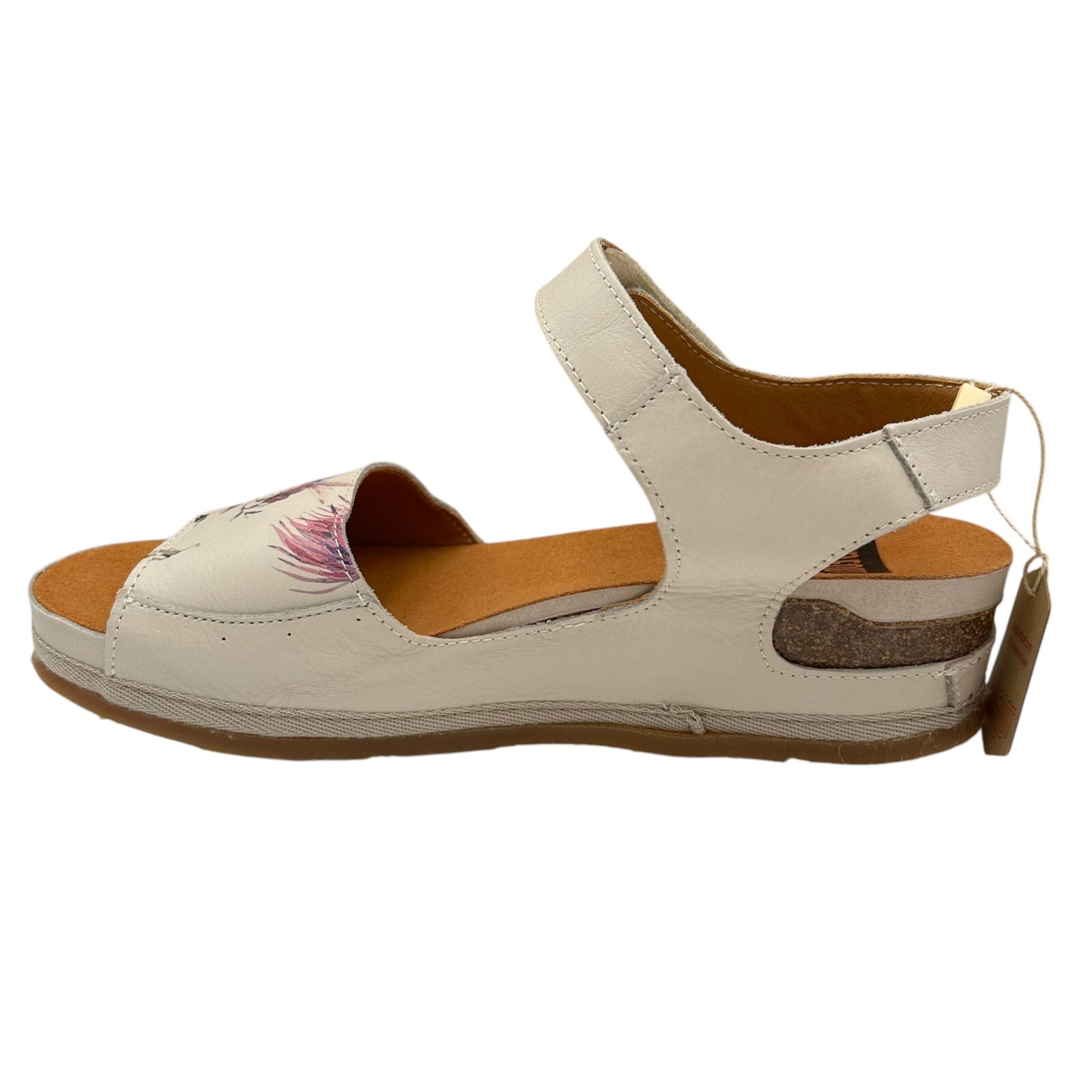 Onfoot Womens Open Toe Leather Sandals Size 8.5/40 Beige/Multicolor Floral Print
