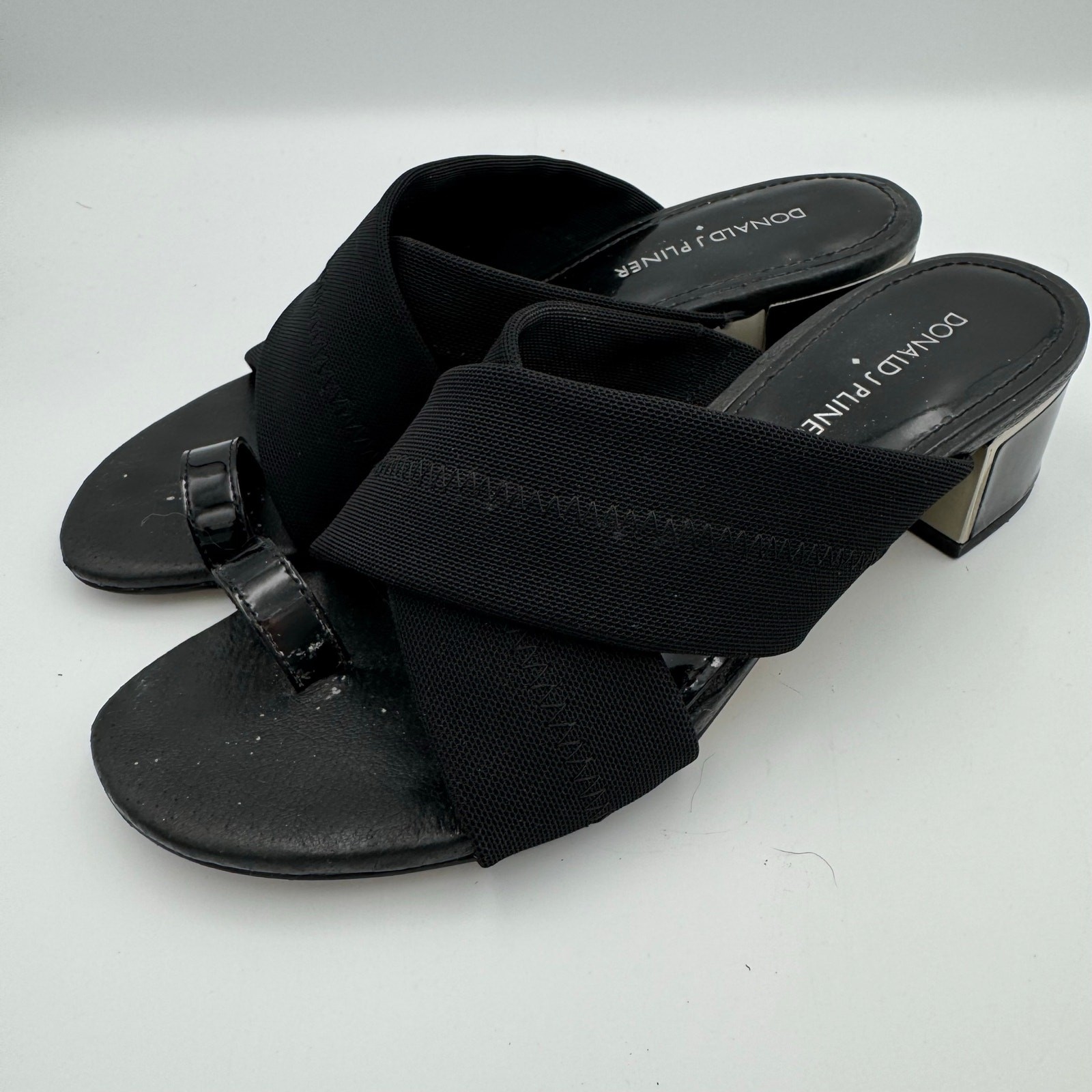 Donald J Pliner Toto Black Stretch Toe Ring Slide Sandals Block Heel Women’s 7M
