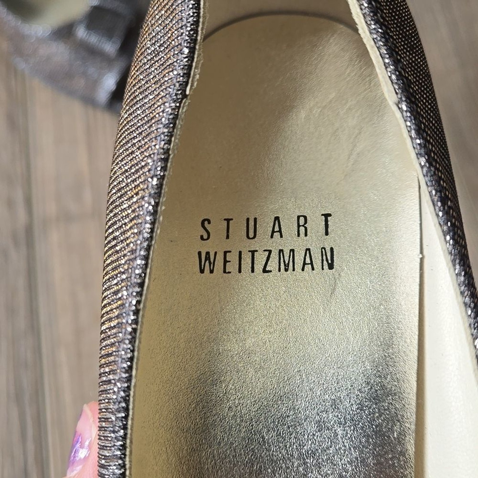 Stuart Weitzman Pyritr Bowover Two-Tone Silver and Gold Heels