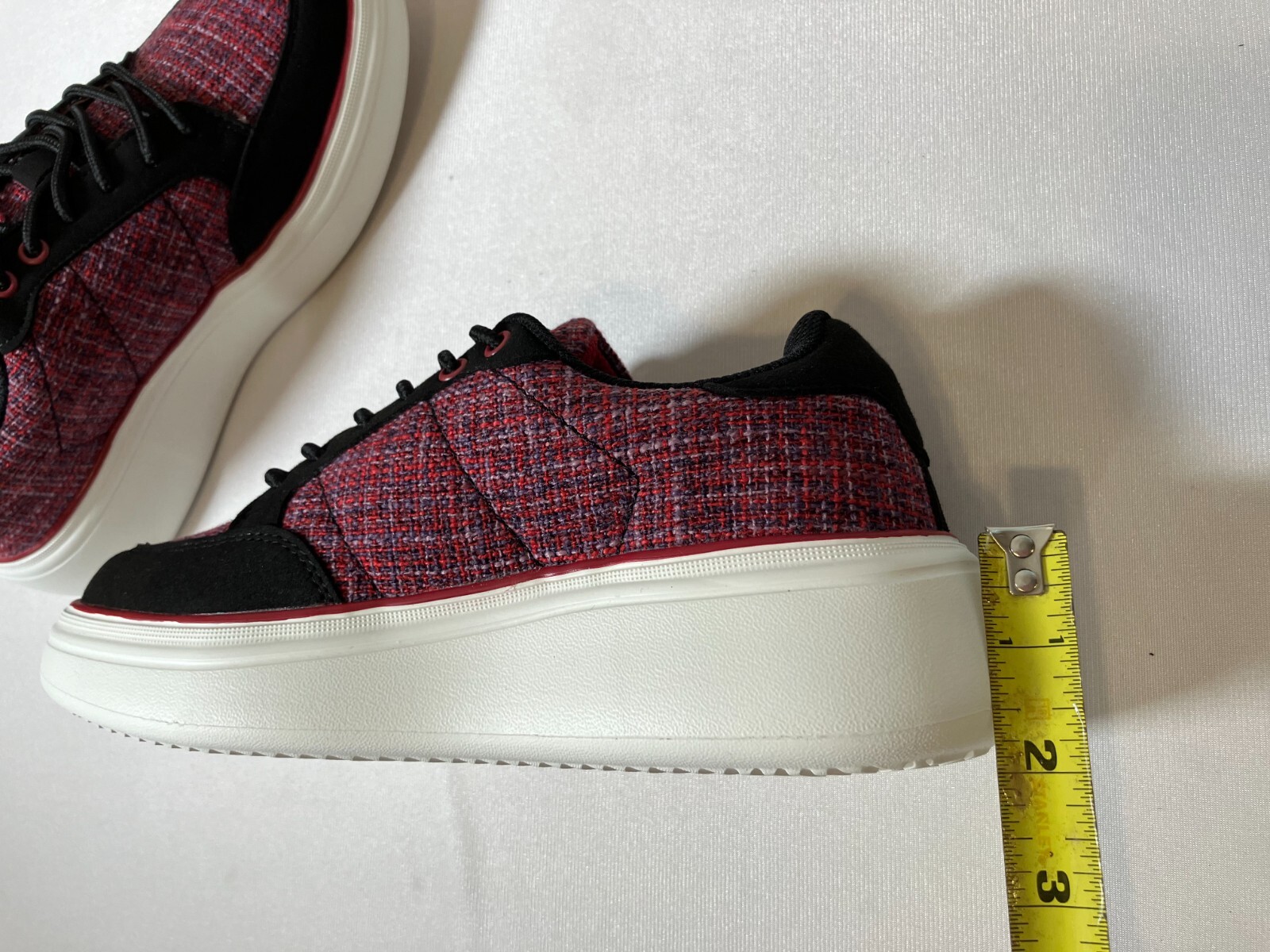 Ortho Comfoot Womens Platform Sneakers Size 6 Black Red Tweed Plaid Preppy NWT