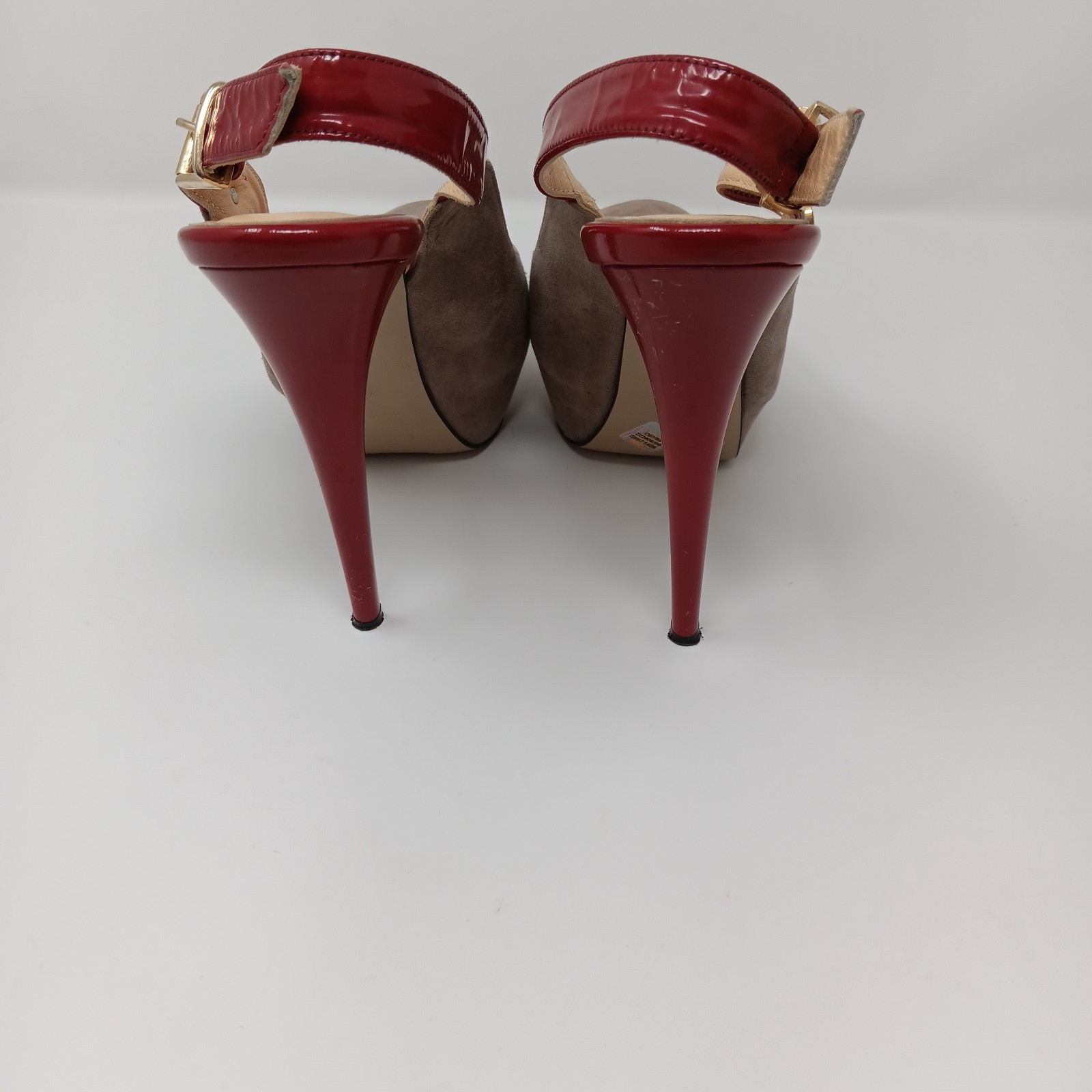 Mario Muzi Suede Red Patent Platform Slingback Peep Toe 5in Heels EU 40 US 9 9.5