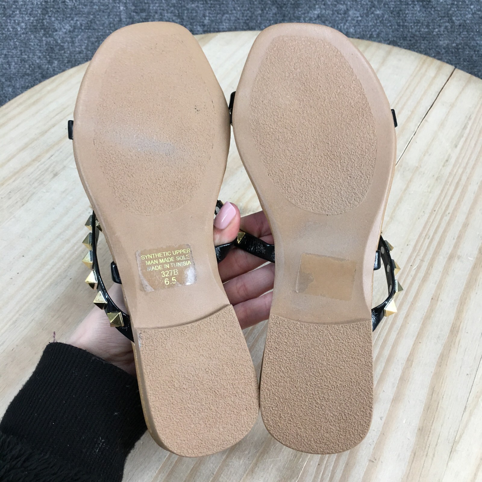 Mercer And Madison Sandals Womens 6.5 Studded ZStrap Slip On Flats Slide Brown