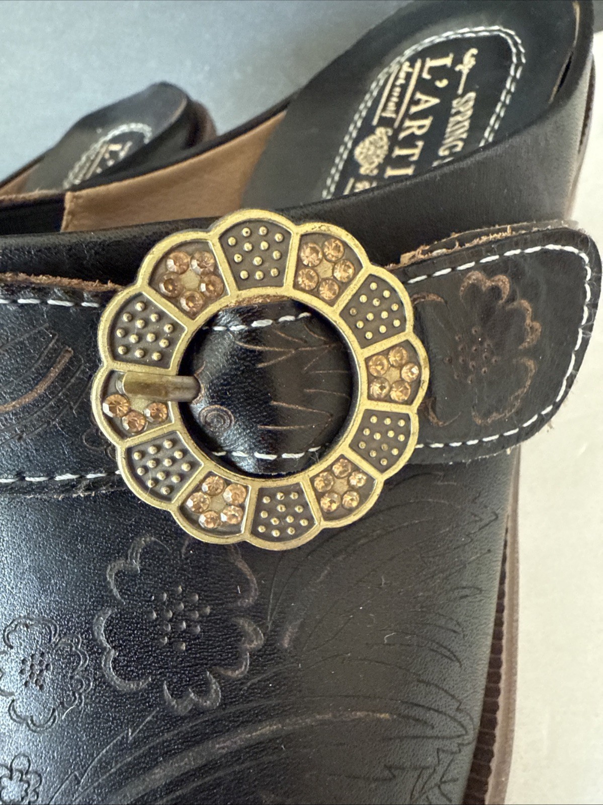 L’Artiste Spring Step Brown Hand Painted Floral Leather Clog Mule Size 42/US 11
