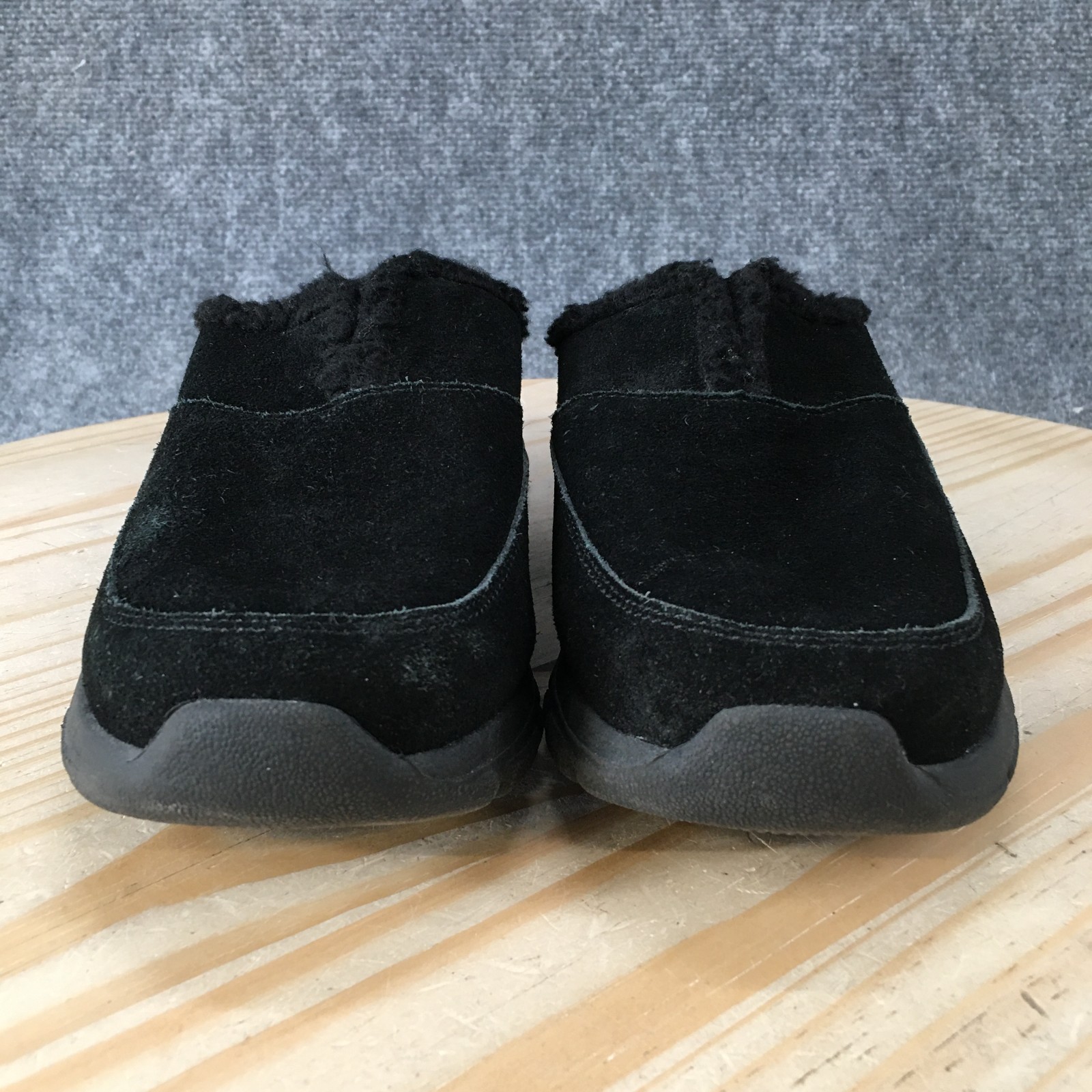 Lands End Shoes Womens 8 B Black Suede Slip On Clog Faux Fur Lined Comfort