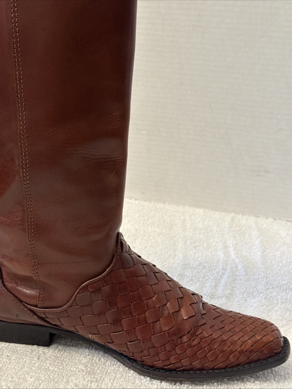Unisa Flex Womens Cognac Leather Weave Vamp Tall Boots Size 8B Brazil