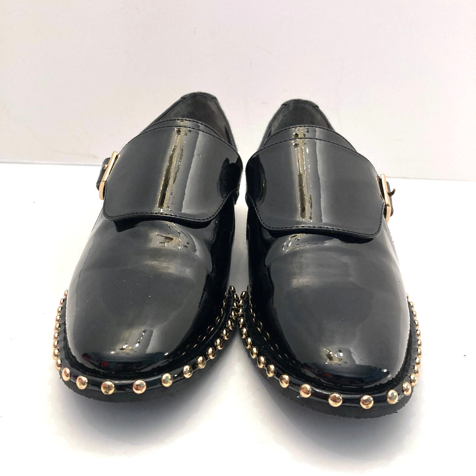 Adrianna Papell Womens 7M Pierce Monk Strap Loafer Black Patent Leather Studs