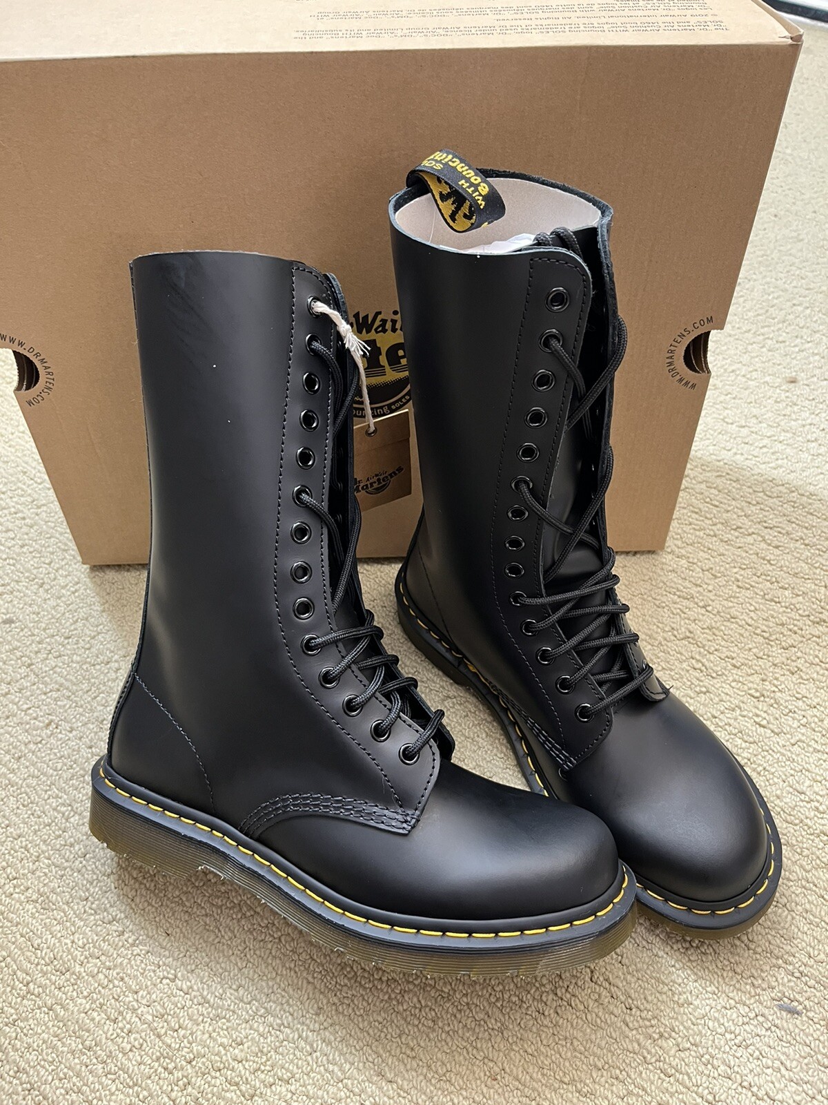 DR. MARTENS 1914 SMOOTH LEATHER TALL BOOTS in Black Nappa MSRP$230 Great Reviews