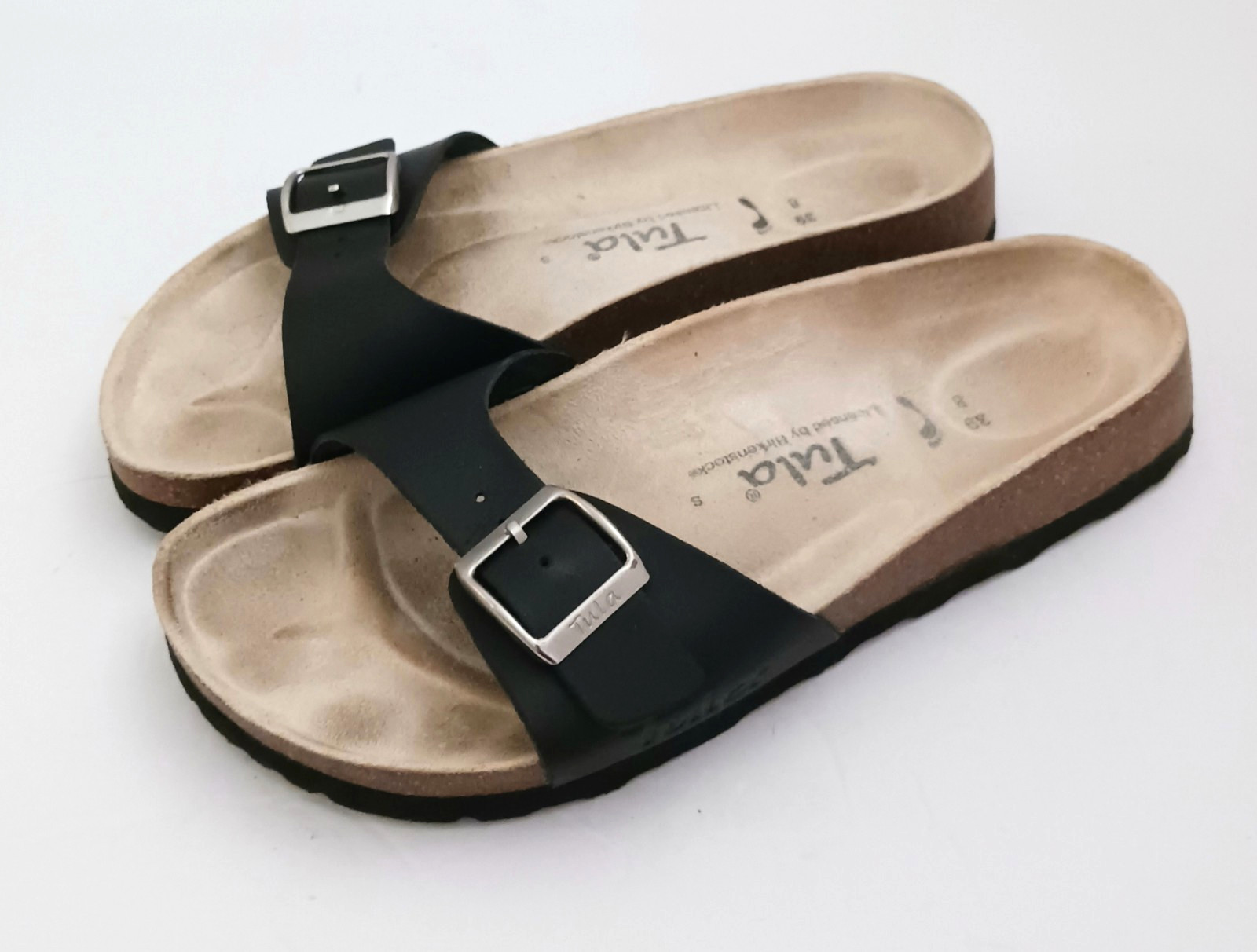 Tula Birkenstock Madrid Blk Birko Flor Single Strap Silver Buckle EU 39 8-8.5 N