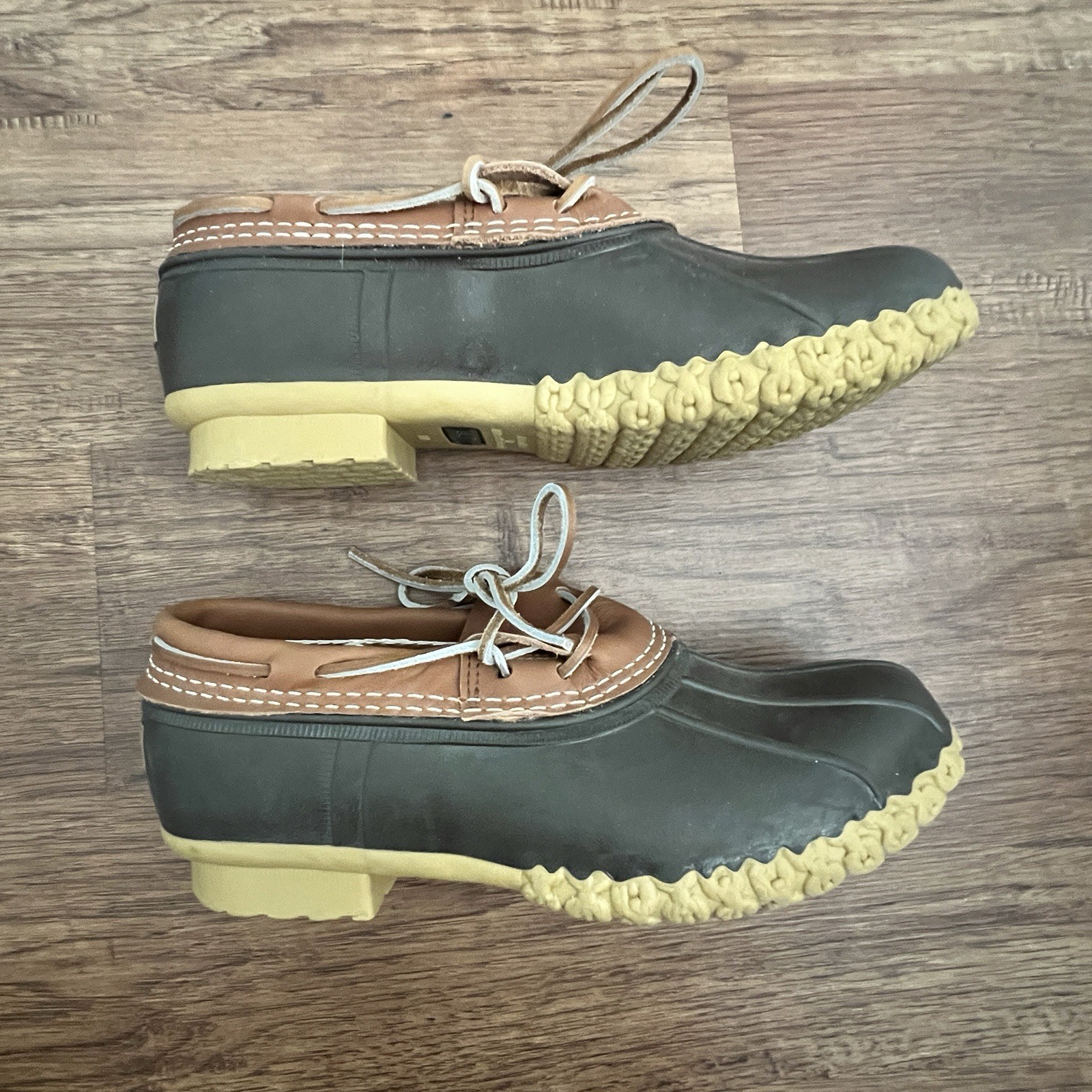 LL Bean Rubber Moc Boots Women’s 10 Shoes Duck Brown Leather Low Slip On USA