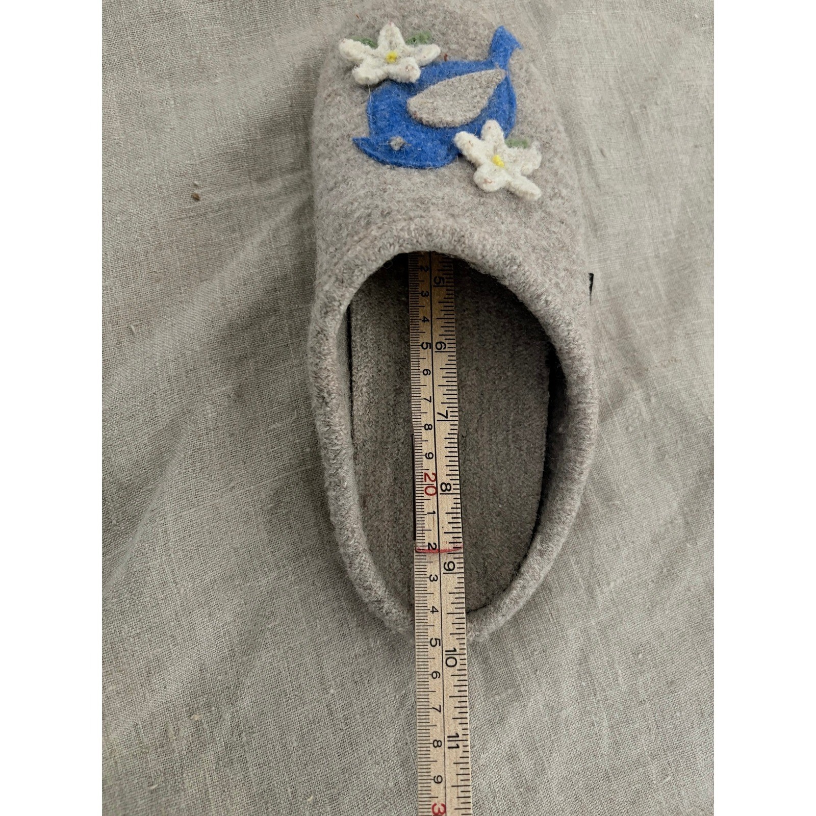 Giesswein Austria Wool Felt Slippers Blue Bird Flower Grey Clogs Mules Womens