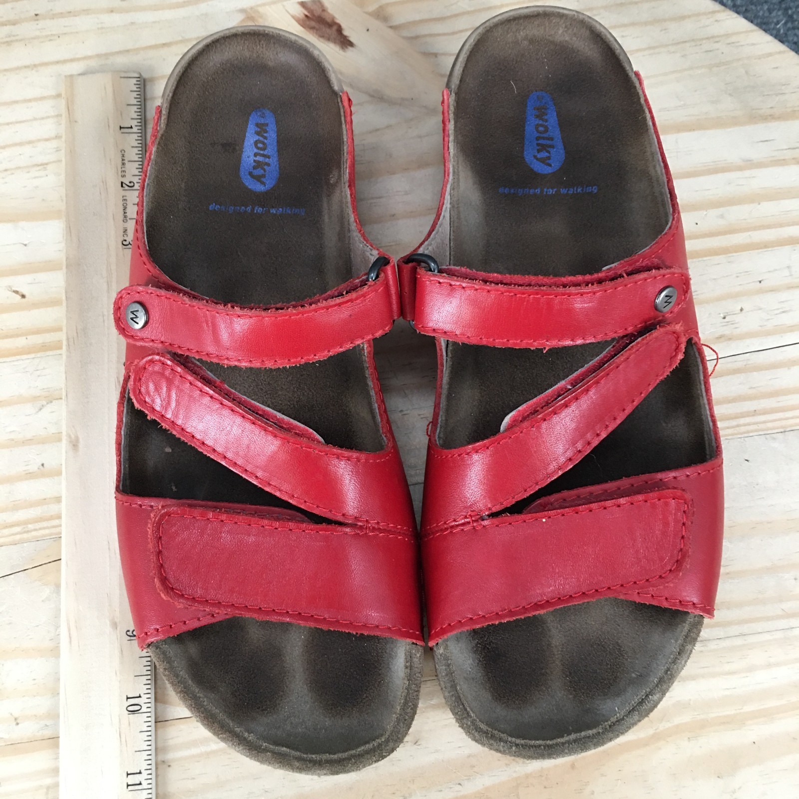 Wolky Jasper Sandals Womens 40 Casual Slip Slide Z-Strap Adjustable Red Leather