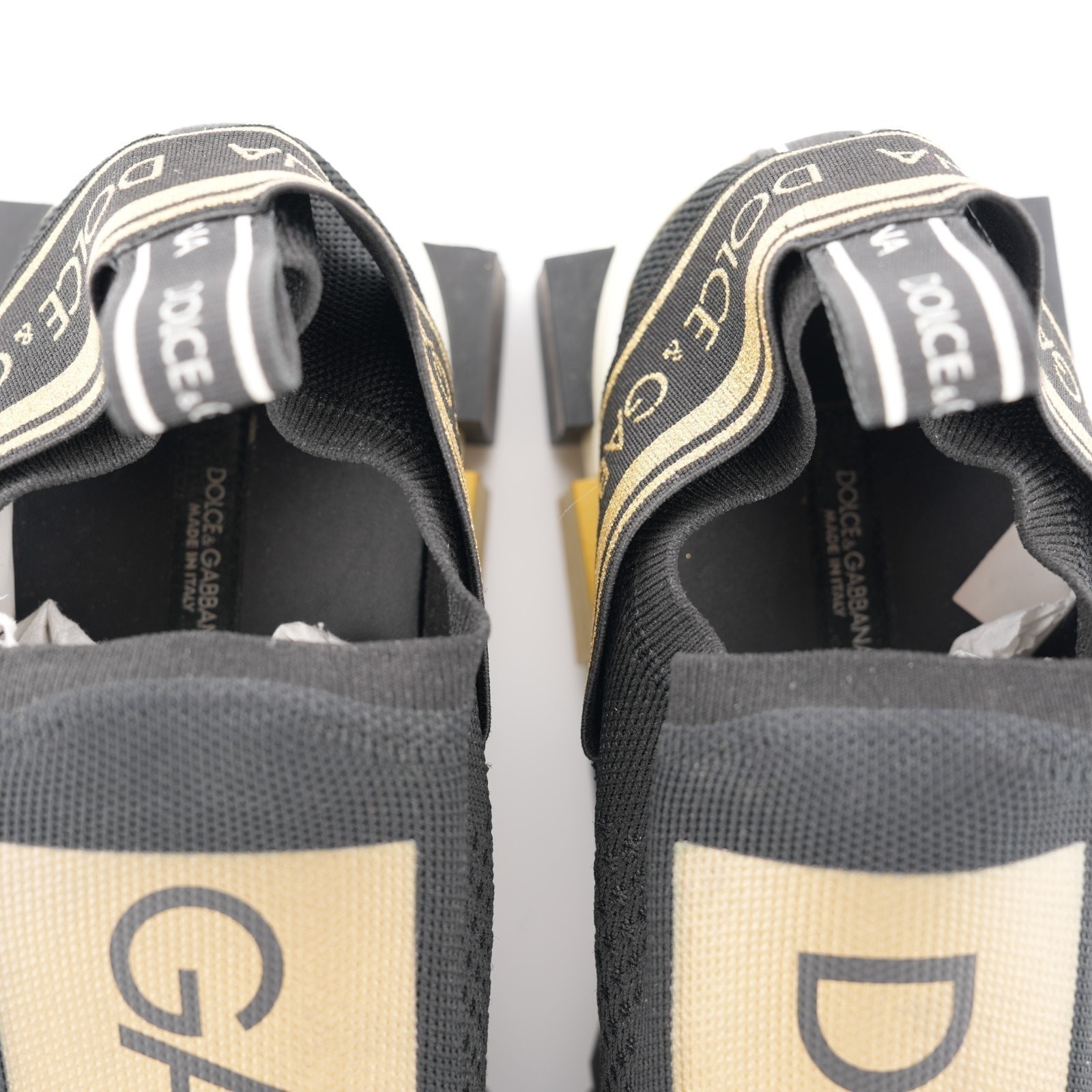 Dolce & Gabbana Black Gold Knit Fabric Sorrento Slip On Sneaker Women 11