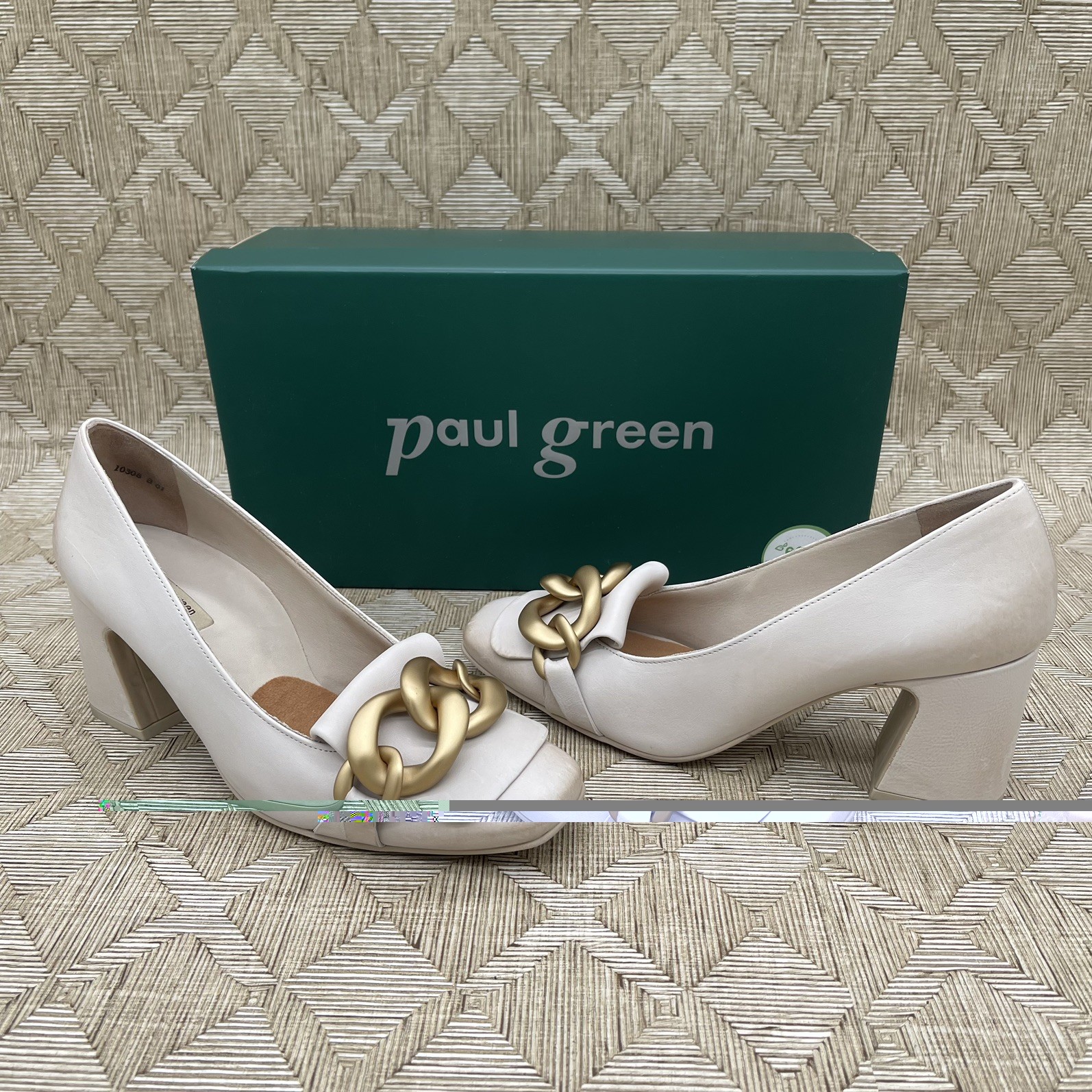 $420 Paul Green OZZIE LEATHER PUMP LOAFERS GOLD CHAIN BISCUIT SQUARE 7.5 US