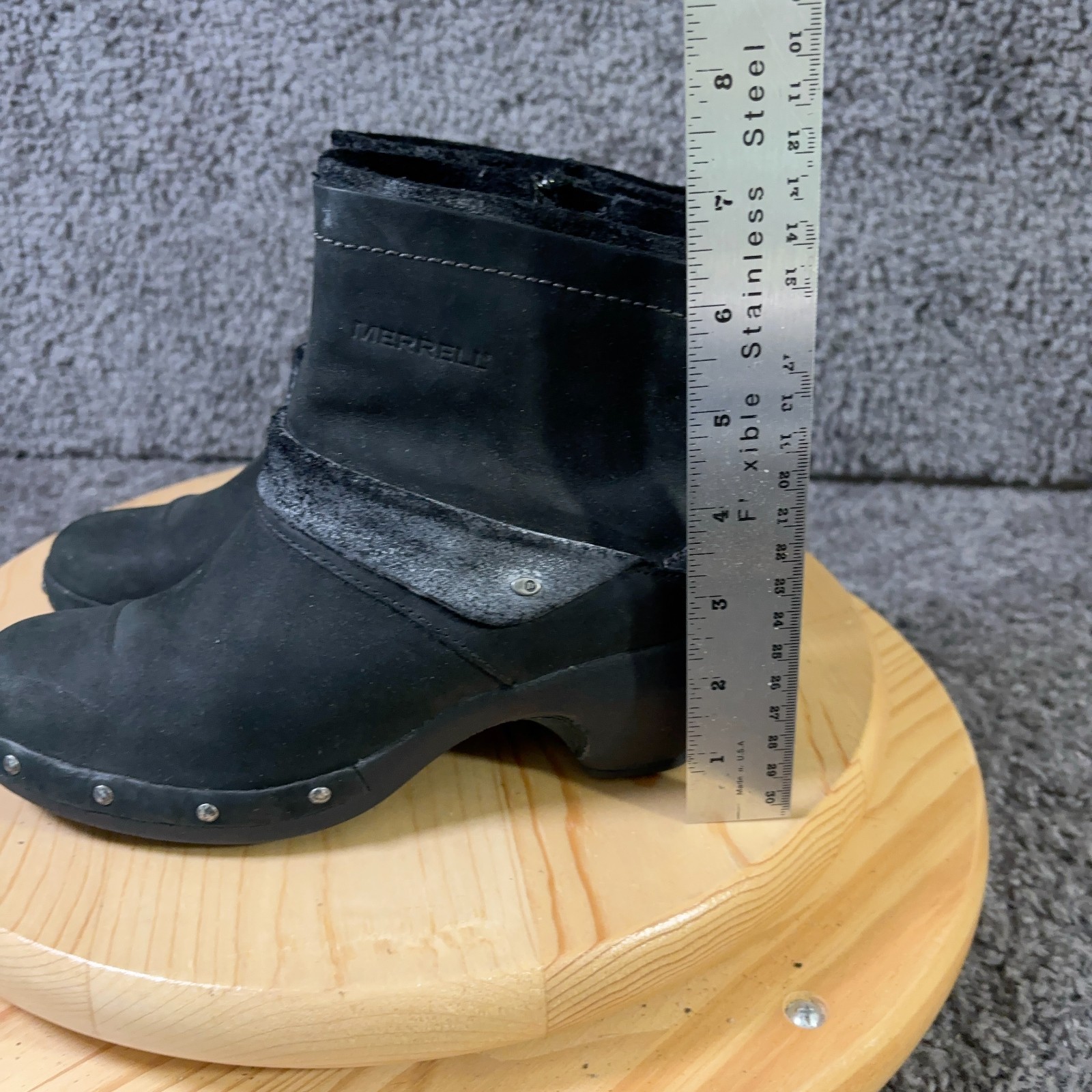 Merrell Boots Luxe Wrap Women Size 7 Black Leather Side Zip Studded Ankle Bootie