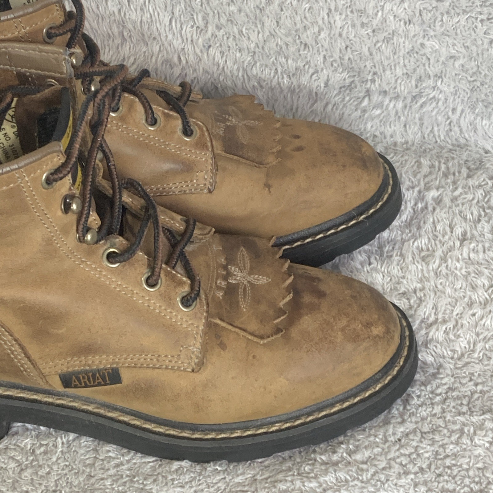 Ariat ATS Boots Womens Lace-Up Ropers Size 6 B Brown Leather Cowgirl Work