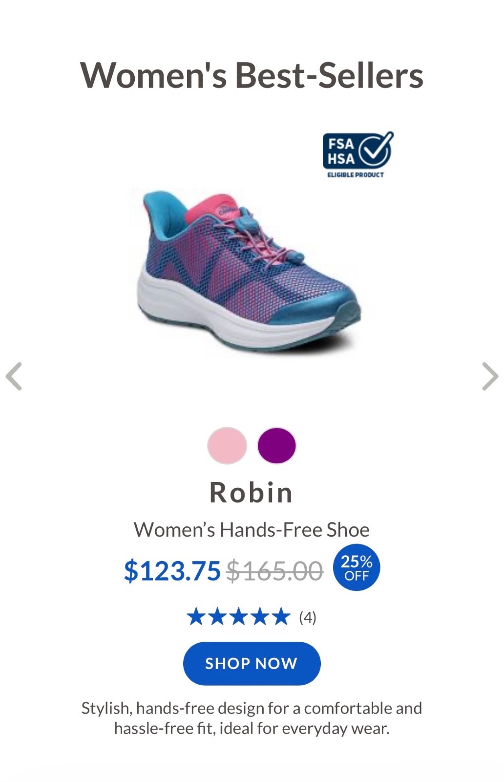 Dr. Comfort 12165 Robin Women’s Hands-Free Orthopedic Sneakers Size 9 1/2 M PINK