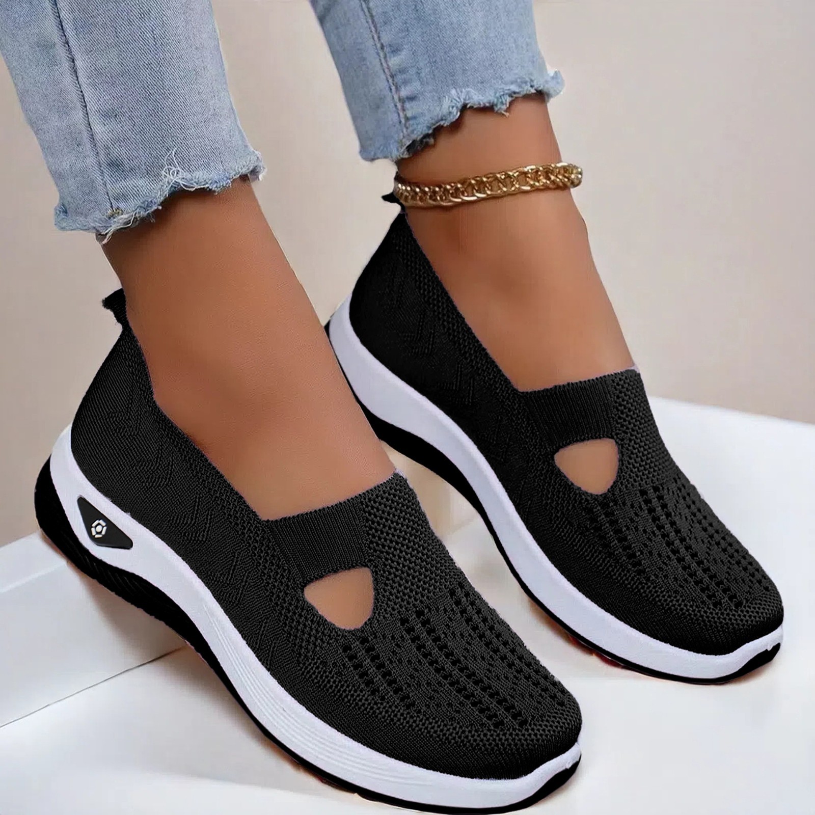 Women Mesh Flats Shoes Breathable Slip On Walking Sneakers Soft Non Slip Casual
