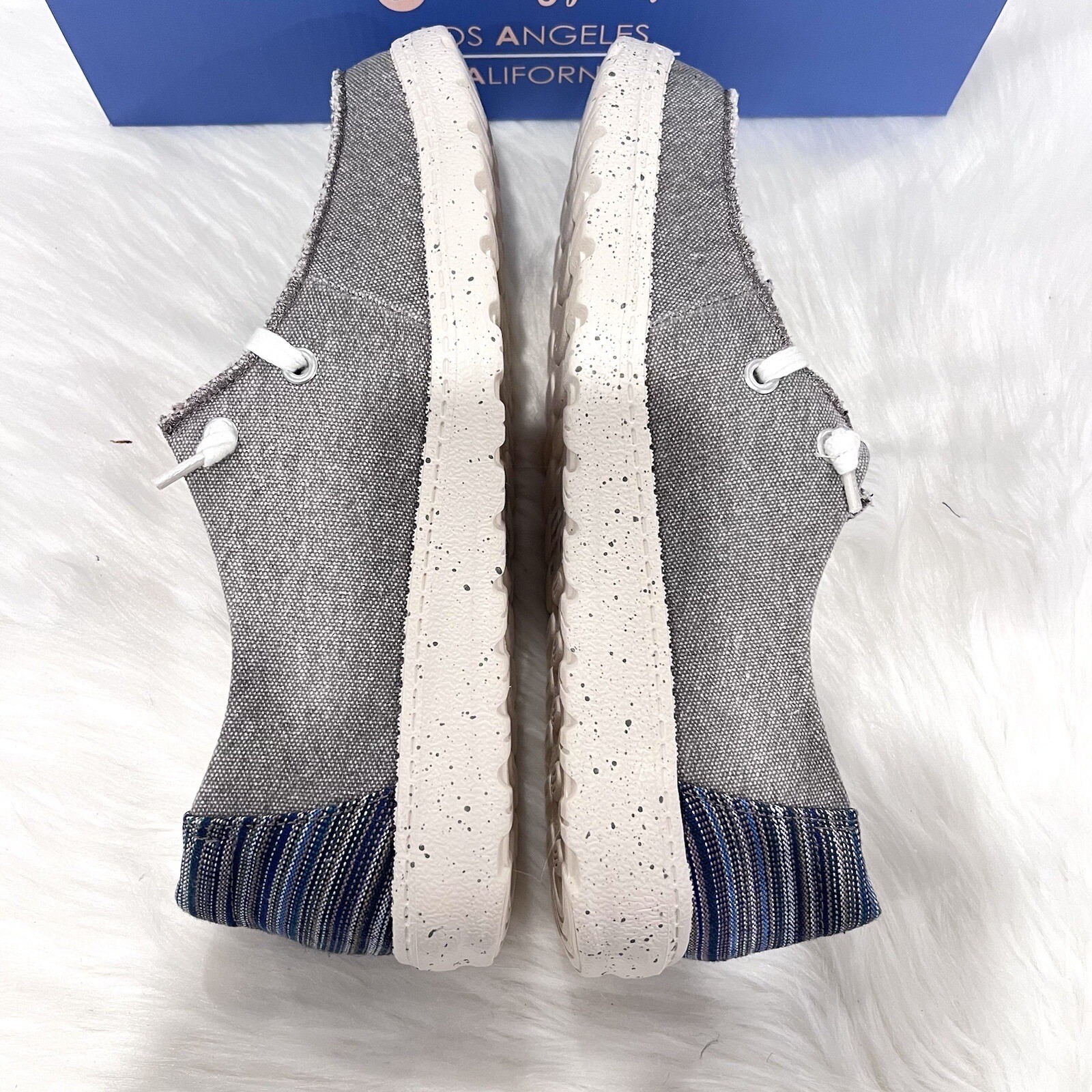 Jellypop Women’s Comfort Carter Gray/Blue Canvas Slip On Loafer Shoes Sz 6.5