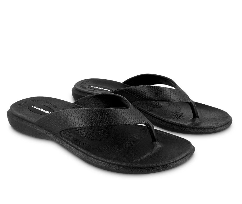 AUTH Okabashi Maui Women’s Black Flip Flops Arch Support Waterproof Made in USA