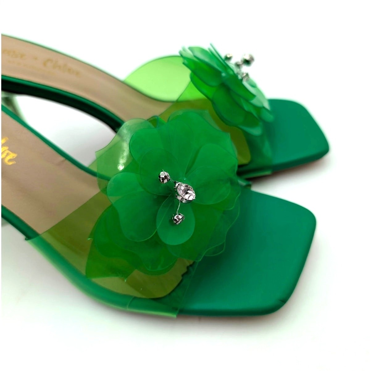Chase + Chloe Slip-On Floral Heel Mule Women’s Green Clear Size US7 EU37.5