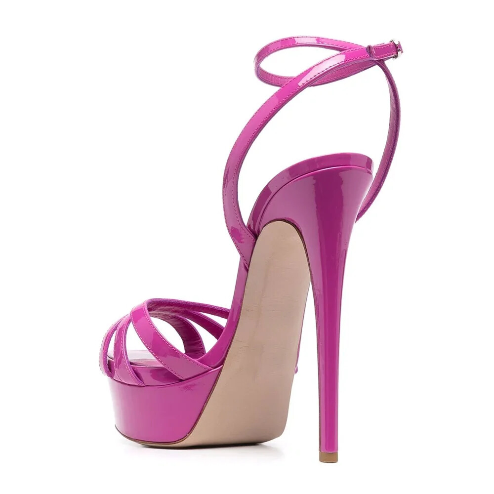 Women’s Ankle Strap Platform Sandals Dress Slingback Evening Shoes Shiny Leather