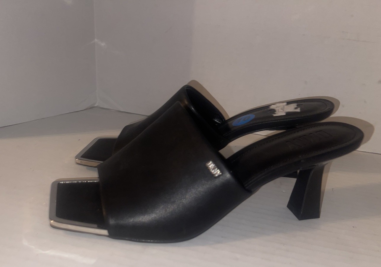 DKNY Black Slip On Square Open Toe Heels Women’s Size 10 Block Heel Designer