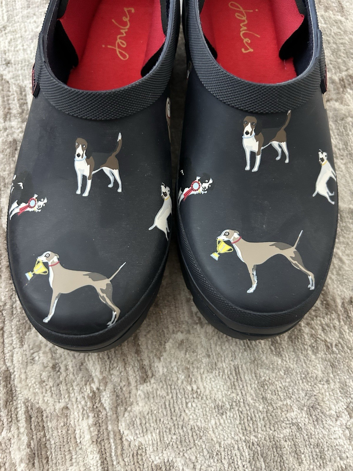 JOULES POP ON WELLY RAIN GARDEN CLOGS Women’s Size 6 NAVY BLUE DOG PRINT NWT**