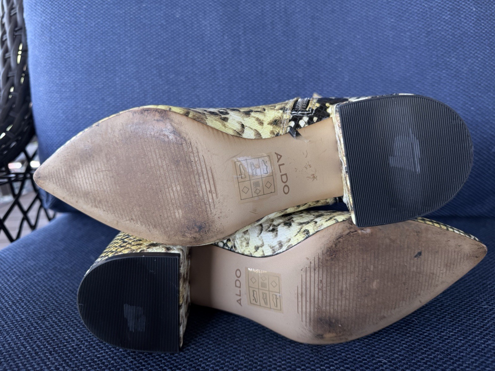 Aldo Snakeskin Ankle Boots 6.5 Western Chunk Heel Side Zip Statement