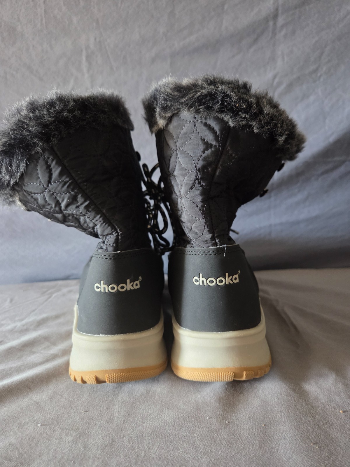Chooka Belltown Mid Faux Fur Womens Boots Color Black Size 8 Worn Once Lace Up