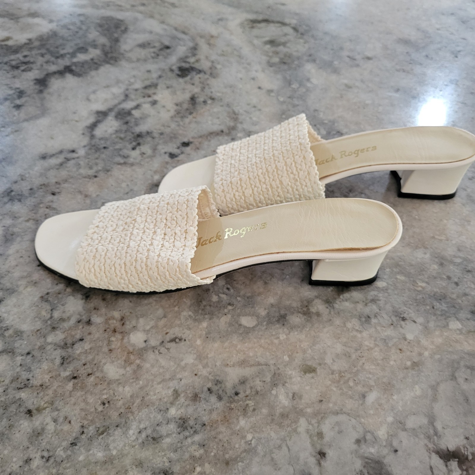 Jack Rogers Lexa Slide Sandals White Raffia Block Heel Women’s 10