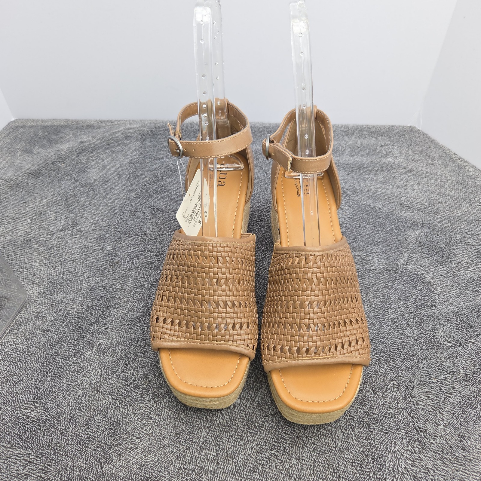 A.N.A Womens 10 Taupe Woven Platform Wedge Sandals Espadrille Ankle Strap