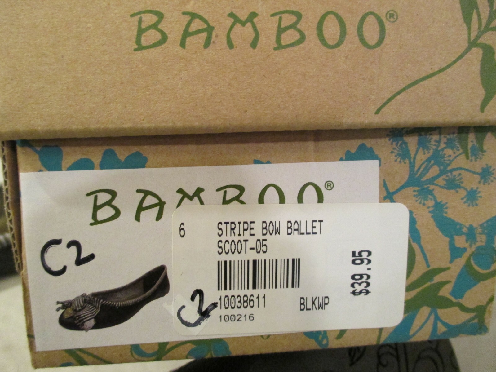 BAMBOO Stripe Bow Ballet Slipper Women’s Shoe Sz 6 M Mint in Box Black & White