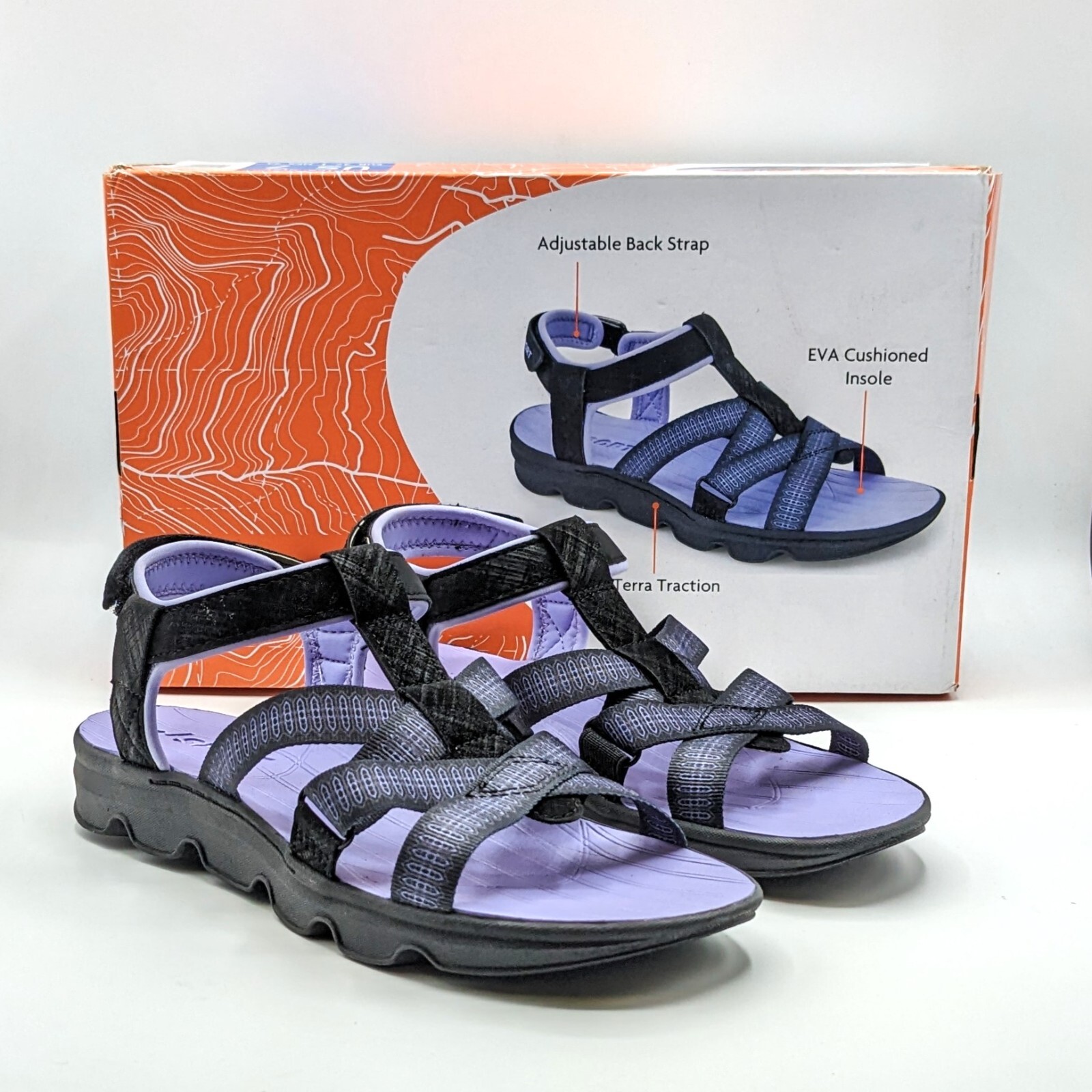 Jsport KAIA Women’s Sports Sandal – Adjustable Straps (Black/Purple) Pick Size
