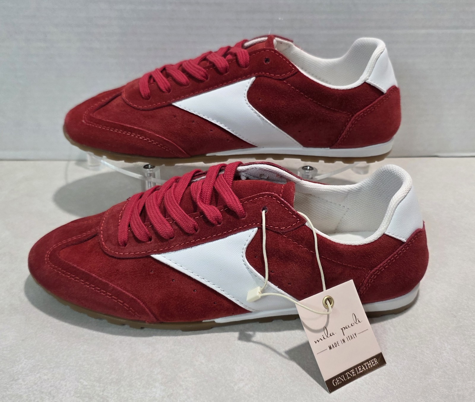 Womens Mila Paoli Leather/Suede Shoes, Made In Italy – Red/White, Size 8