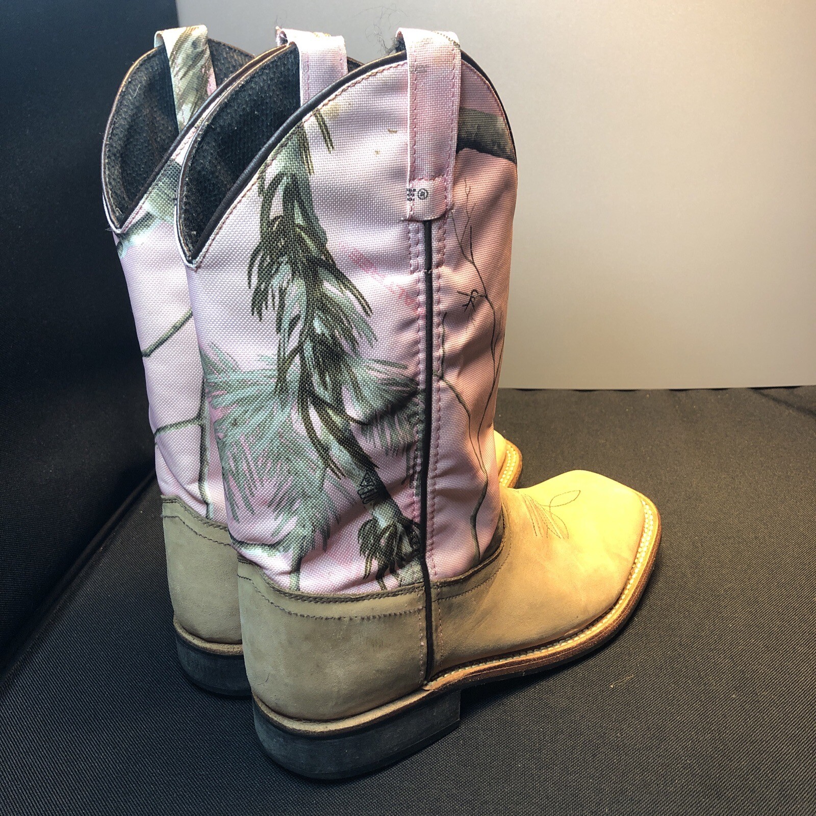 LN US7.5 OLD WEST REALTREE TAN LEA. PINK MID CALF WESTERN COWBOY BOOTS SHOES